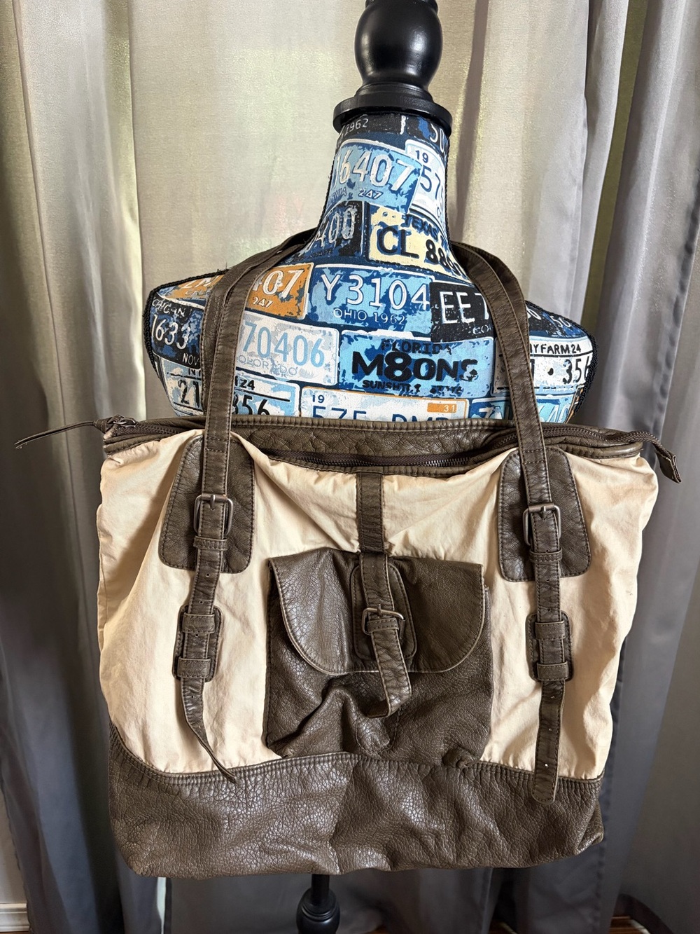 Converse Brown Tote Shoulder Purse Bag - Two-Tone Neutral